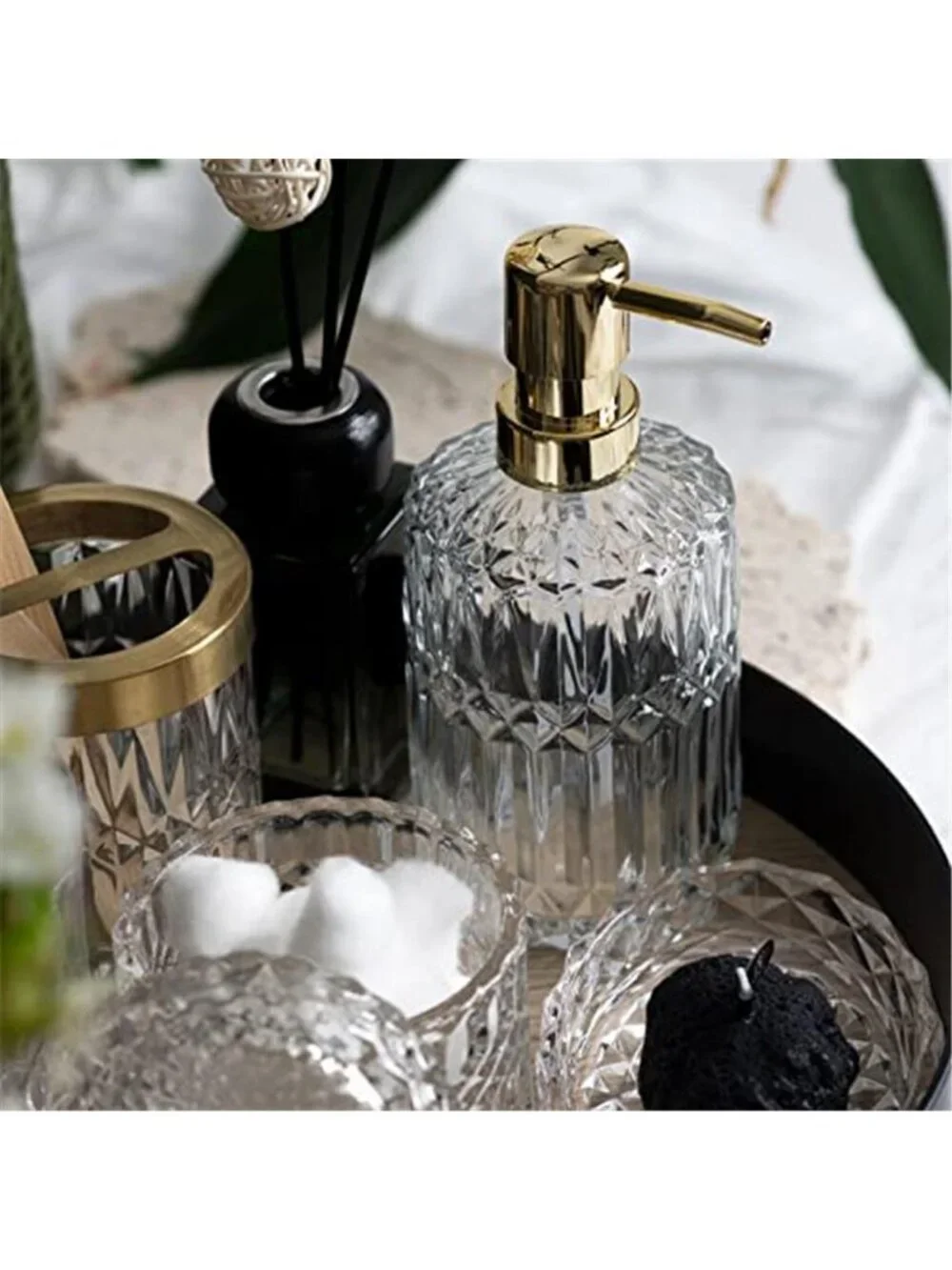 6PCS Bathroom Clear Glass Accessories Set Lotion Soap Dispenser, Soap Dish